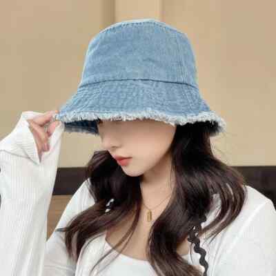 Trendiger Fischerhut Sonnenhüte mit ausgefranstem Rand Denim Baumwolle - Herren Damen