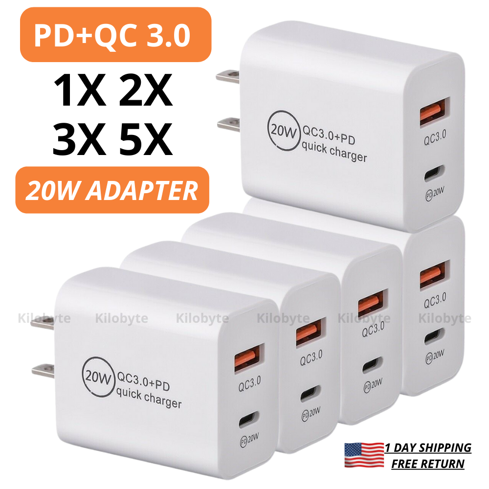 For iPhone 15 14 13 12 Pro Max Samsung 20W Fast Charger USB-C PD Power Adapter