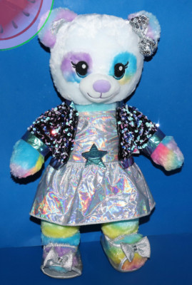 BUILD A BEAR Rainbow Friends PANDA BEAR  in Star Dress Oufit Plush Stuffed Girl