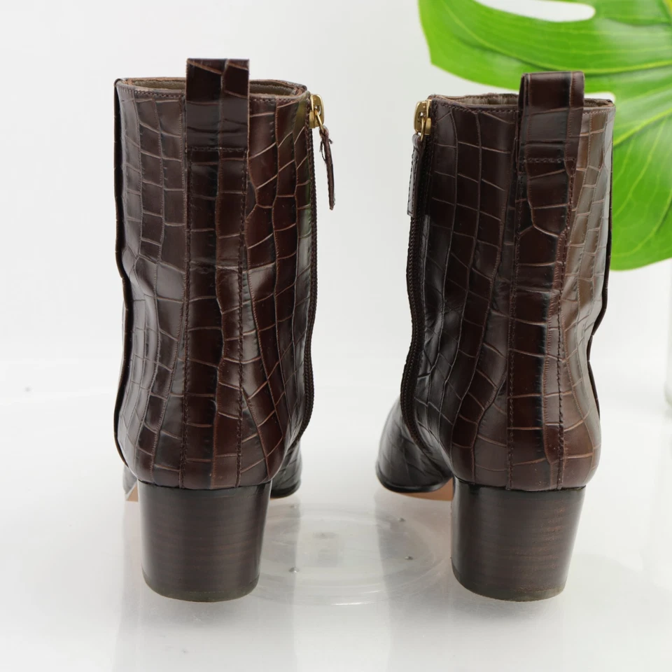 Botas occidentales J Crew para mujer talla 7 cuero marrón cocodrilo tacón bloque punta Foto 4 de 4