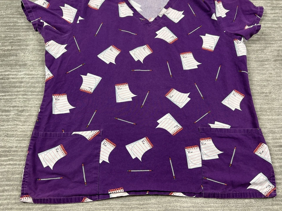 Scrub Top Womens Large Purple V-Neck Short Sleeve 100% Cotton RX - Image 3 of 4