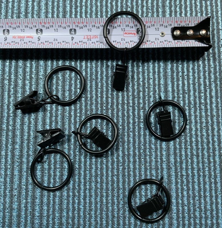 Lot 42 Curtain Rings w Clips 1 " Int Diameter Black Color Metal