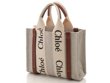 Chloe Woody Small Tote Bag - Cream Brown Black Canvas Leather Tote Bag Gift JPN