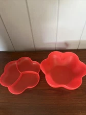 Tupperware Chip Dip Red   Serving Tray Lid bowl 1.5 Gal #4624A-1 And 4625A-2