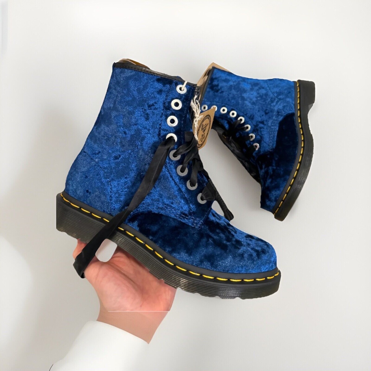Dr. Doc Martens 1460 Vegan 8 Eyelet Boot Blue Crushed Velvet