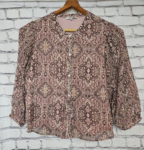 Blusa Madewell Mujer Mediana Botón Top Manga 3/4 Borgoña Camisa Floral Boho - Imagen 2 de 9