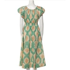 Ulla Johnson Printed Long Maxi Dress A-line Ruffle Green Peach Size 0 NEW