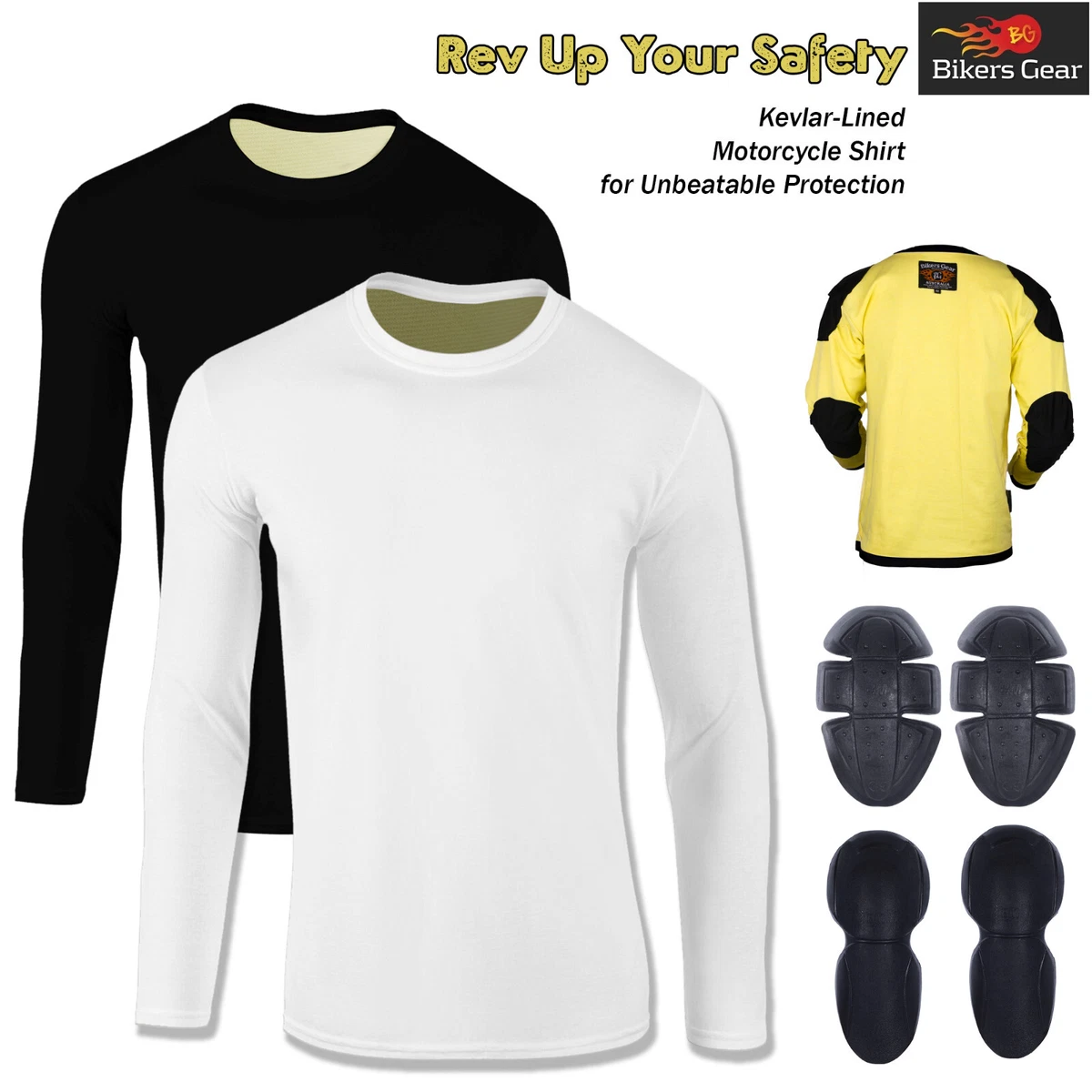 Men Motorcycle Motorbike Riding Full Kevlar Lined T-Shirt Long Sleeves CE  Armour