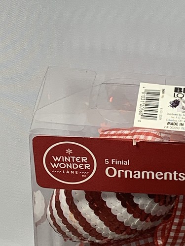 WINTER WONDER FINIAL Ornamento Ovale Set di 5 Paillettes Rosso e Bianco 4,5” Natale - Foto 5 di 18