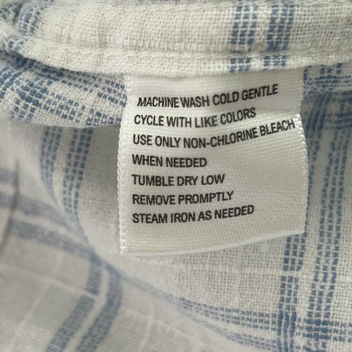 Chereskin Shirt Mens Size L Blue White Plaid Button Up Linen Rayon Short Sleeve - Picture 5 of 12
