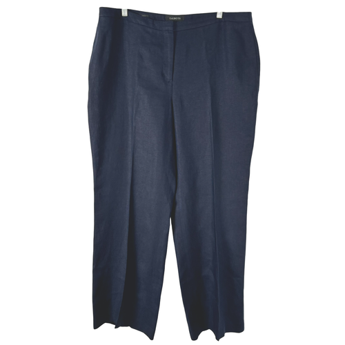 Talbots Curvy Linen Pants Size 16 Navy Blue Solid Office Work Career PT-2345