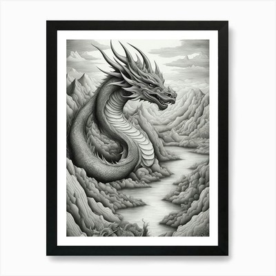 Drachen Schlange 4 Kunstdruck gerahmt Wandbild Poster Leinwanddruck Bild