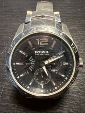 Fossil BQ-9404 Red Black Dial Day Date Watch Stainless Steel 10 ATM New Battery