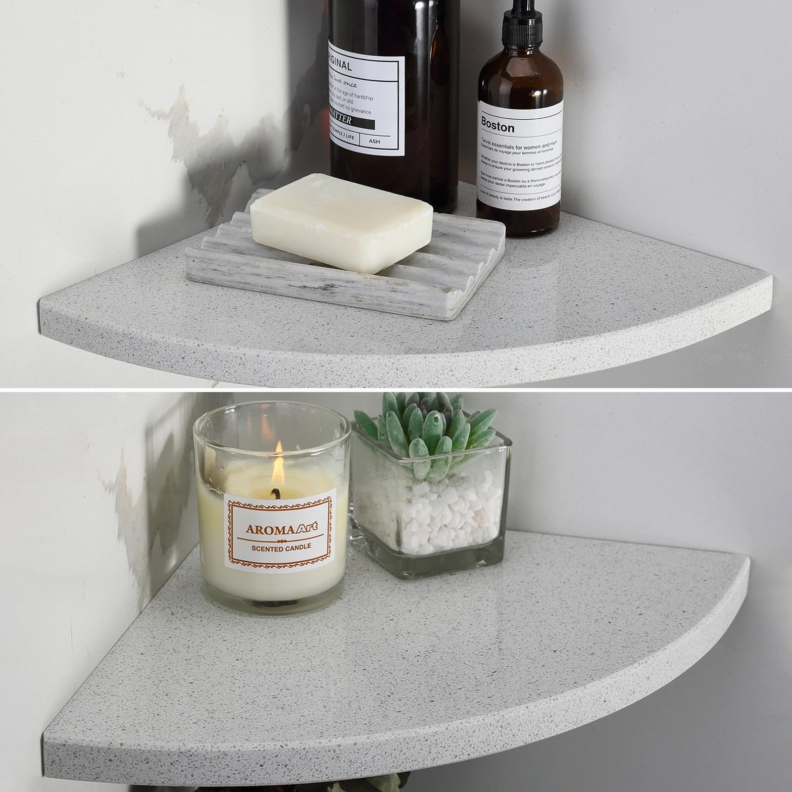 Italian Marble Corner Shower Shelf for Bathroom, 10'' Marble Corner Shelves f...