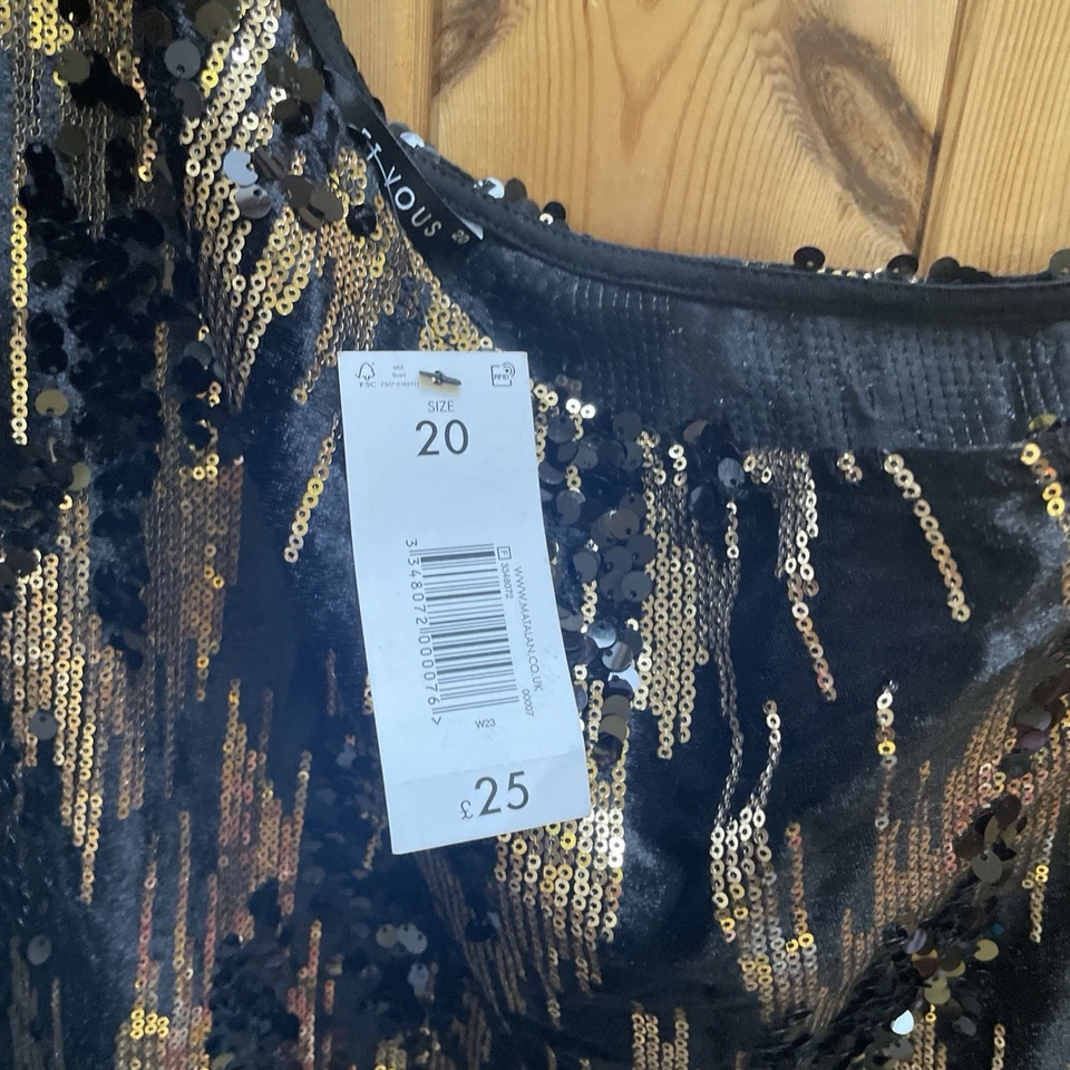 BNWT Sequin Size 20 One Sleeve Top Christmas Party NYE New Years Eve Black Gold - Image 4 of 4