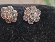 Vintage Funkelnde Strass Zirkonia Ohrringe Blütenform Silber