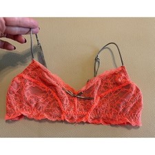 Honeydew SMALL bright Coral  gray Lace Bralette with Adjustable Straps. EUC.
