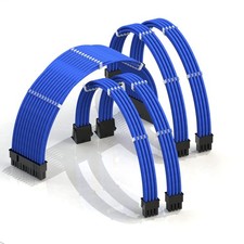 LINKUP ATX 24Pin PSU Extension Cable Braided Sleeved, 30cm, Blue