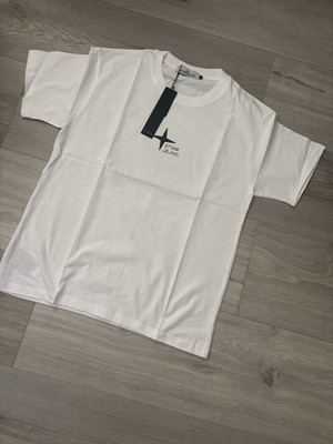 Stone Island Men's White Graphic Logo Crew Neck T-Shirt Short Sleeve M