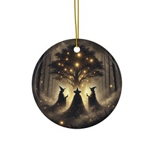 Ceramic Ornament Witches Gathering Under Tree Christmas Magic Decor