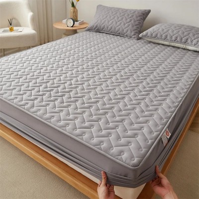 Cotton Fitted Sheet with All Around Elastic Bands Soft Quilted Mattress Cover