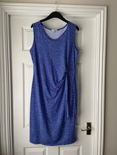 Ladies Cerulean Royal Blue &White Polka Dot Knee Length Sleeveless Dress. Size L