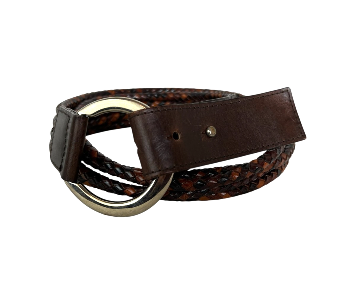 Ellen Tracy Brown Woven Strand Leather Statement Belt Size L 