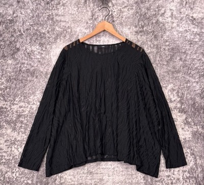 Ruti Top 2 / Medium Womens Black Textured Oversize Sheer Long Sleeve