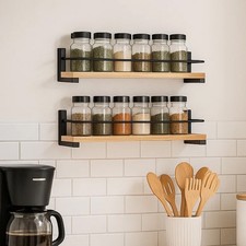 2Pack 40x9x7cm Wooden Spice Racks – Wall-Mounted Space-Saving Kitchen Organizers