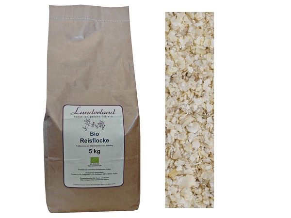 Lunderland Bio Reisflocke 5Kg 100% GeschäLter Flockierter Rundkornreis Barf Hund-image