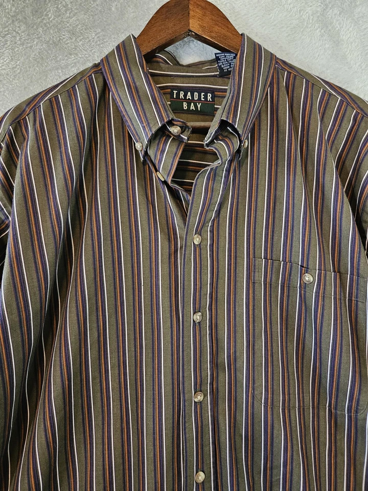 Trader Bay Shirt Mens XL Striped Button Up Long Sleeve Casual Pocket - Image 3 of 4