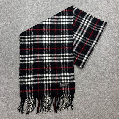 Burberry London Schal 62x12 cm schwarz Nova Check 100% Lammwolle England Made