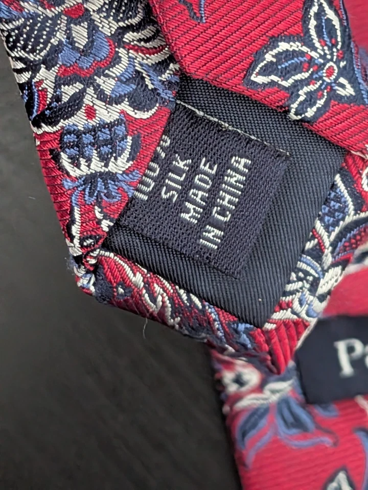 Paul Frederick Rojo con Corbata Floral Azul Seda 60" Foto 4 de 4