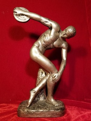 1968 Discus Thrower Statue Austin Production Sculpture vtg Bronzed Chalkware 14''
