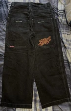 Jnco Vintage 90's Black Tribal Jeans JNCO Embroidered 36x30 Excellent Wide Leg