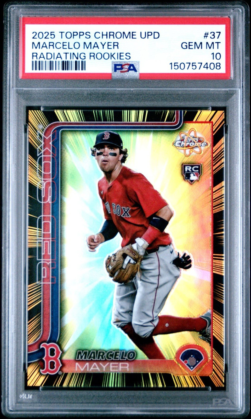 Marcelo Mayer 2025 Topps Chrome Update Baseball Radiating Rookie Case Hit PSA 10