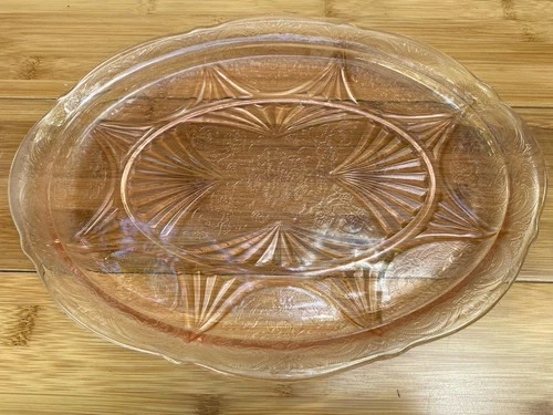 Pink Depression Glass Oval Tray Serving Platter 12.5" X 10”