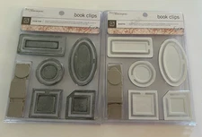 NEW Basic Grey BOOK CLIPS Set Of 2 PEWTER & WHITE Embellishments