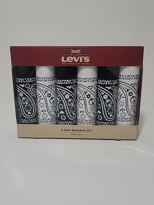 Levi's 6 Pack Bandana Set, 100% Cotton, White/Black