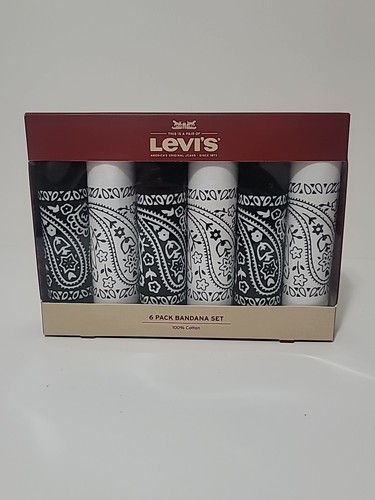 Levi's 6 Pack Bandana Set, 100% Cotton, White/Black - Picture 1 of 5