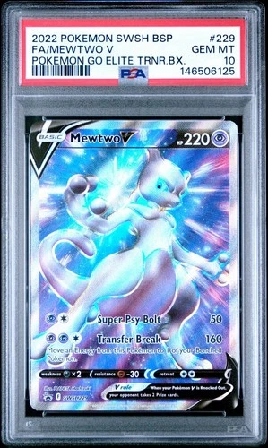 2022 Pokemon Go ETB Full Art MEWTWO V Black Star Promo #SWSH229 PSA 10 GEM MINT