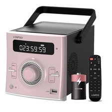 LONPOO Portable CD Player 20W Bluetooth FM Radio MP3 USB Mic Rechargeable Pink