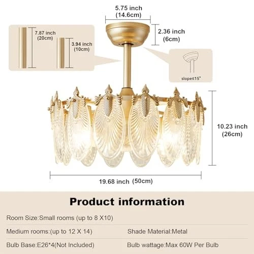 Crystal Fandelier Ceiling Fan with Light Chandelier Fan Glass Semi Flush Mount  - Image 2 of 4