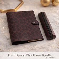 NEW Coach Limited Edition Signature Black Currant Boxed Notebook Pencil Case Set