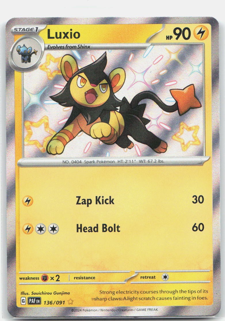 Luxio Holofoil Shiny Rare SV: Paldean Fates 136/091 NM Souichirou Gunjima