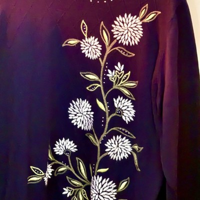 Alfred Dunner Urban Legend Crew Neck 3/4 Sleeve Floral Pullover Sweater
