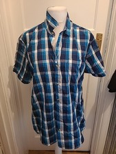 Mens Primark Size XL Blue Navy White Check Short Sleeved Shirt 100% Cotton