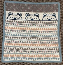 Handmade Crochet Sleeping Little Teddy Bear Baby Afghan Blanket Blue 38  x 38  