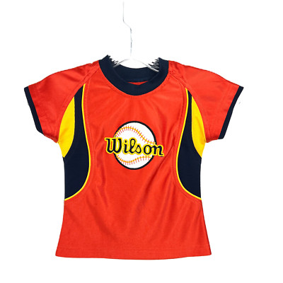 Wilson Shirt Youth 3T Orange Short Sleeve Baseball Shiny Jersey Tee Kids