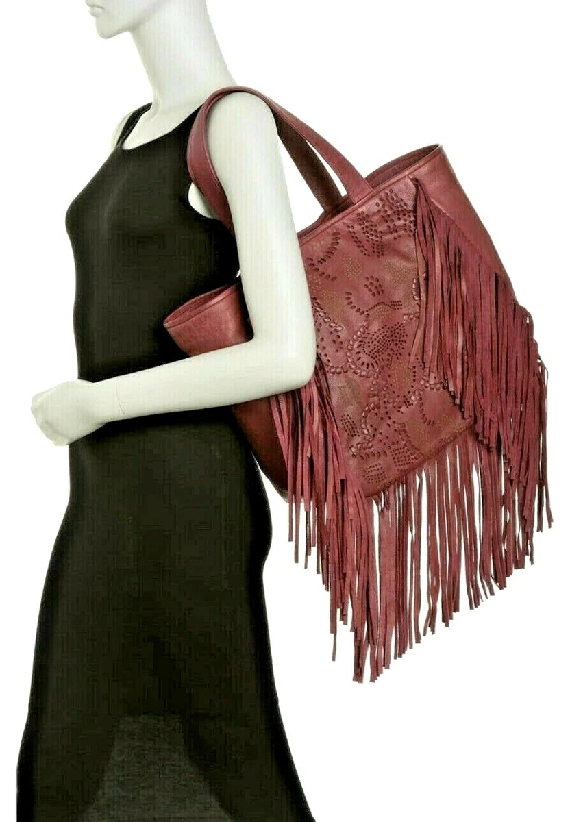 348 FRYE Vivian Leather Fringe Tote Bag Brick NWT eBay